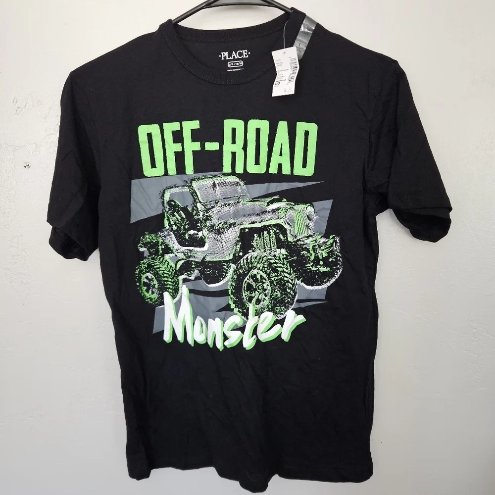 The Children's Place NWT Boys Large 10/12 Black Off-Road Monster T-Shirt Green